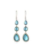 Lollipop 3-drop Earrings In Swiss Blue Topaz & Mother-of-pearl Doublet W/ Diamonds