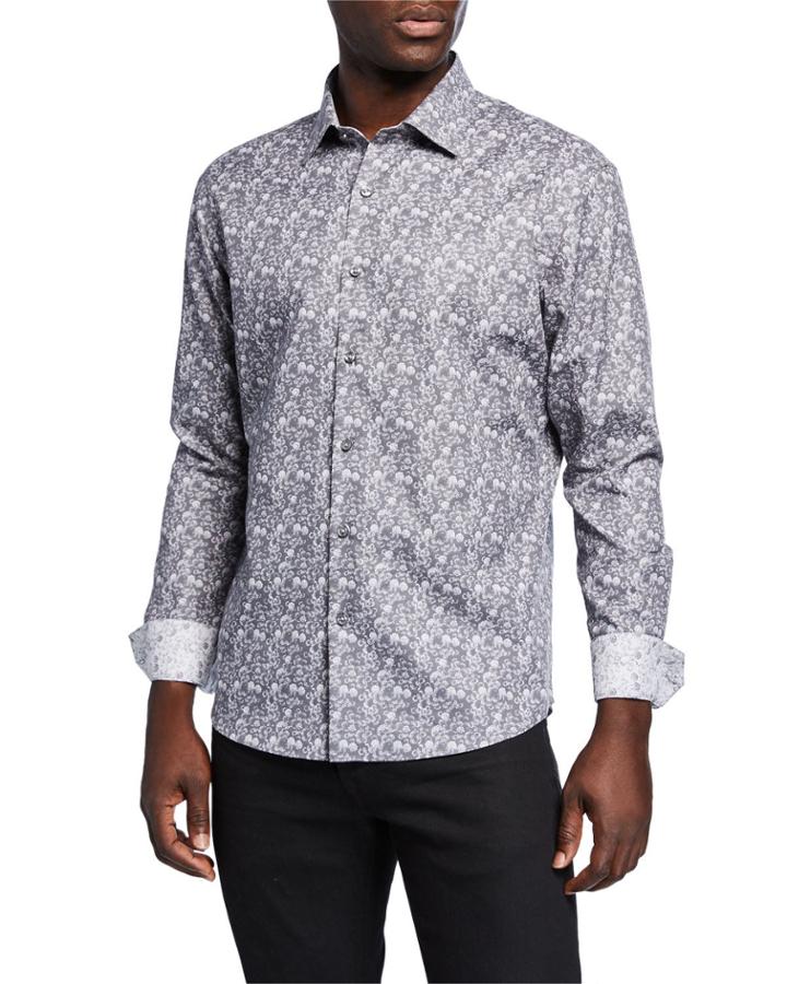 Men's Slim-fit Floral Jacquard Long-sleeve