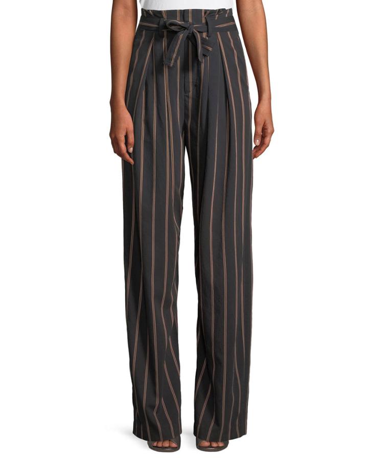 Belted Stripe Wide-leg Pants