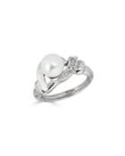 Classic 14k White Gold Diamond & Pearl Ring,