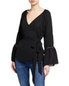 Wrap-front Chain-sleeve Top