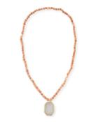 Beaded Moonstone Pendant Necklace, Pink