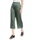 Petite Dash Print Wide-leg Silk/organic Cotton Crop Pants