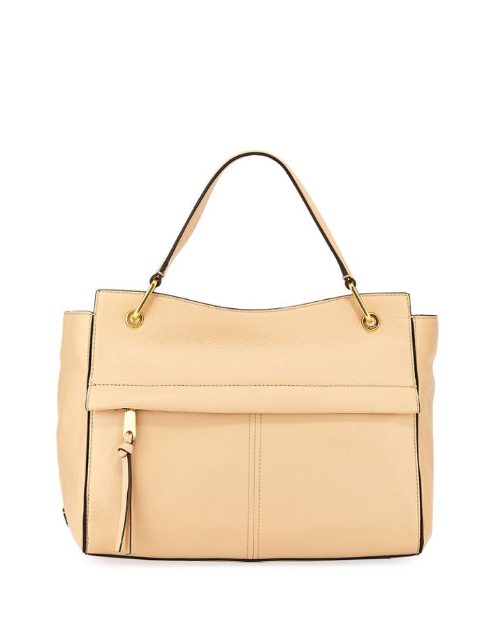 Kathlyn Leather Zip-top Satchel Bag, Nude