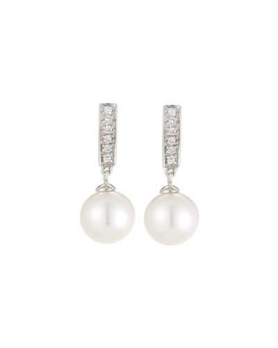14k Linear Diamond & Pearl Drop Earrings