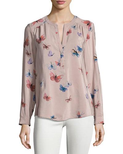 Carita Butterfly-print Silk Blouse, Pink Pattern