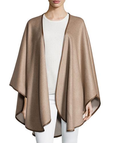 Double Face Cashmere Reversible Cape W/leather Trim