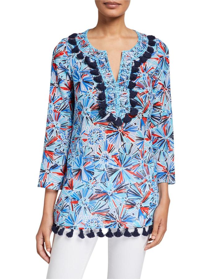 Printed Tassel-trim Tunic Top