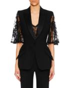 Lace Capelet Satin-lapel Single-breasted Wool-silk Blazer