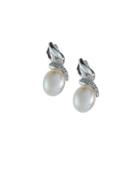 Diamond-top 8mm Pearl Earrings