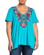 Plus Size Annaliese Floral Embroidered Drape Top