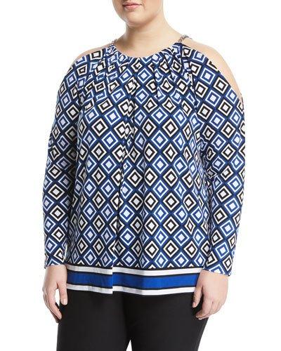 Cold-shoulder Chain-neck Blouse,