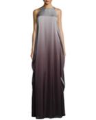 Sleeveless Ombre Evening Gown, Black/silver
