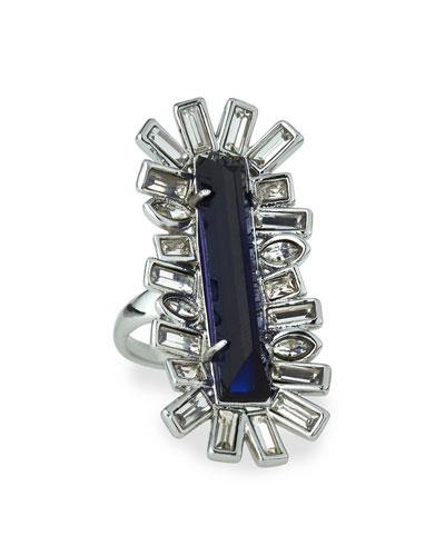 Miss Havisham Baguette Crystal Cocktail Ring, Blue