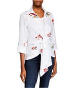 Tie-front Wrap Floral Embroidered Jacket