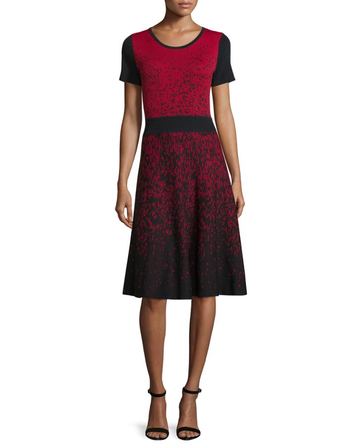 Short-sleeve Ombre Fit-&-flare Dress