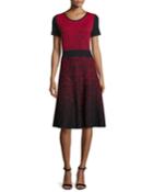 Short-sleeve Ombre Fit-&-flare Dress