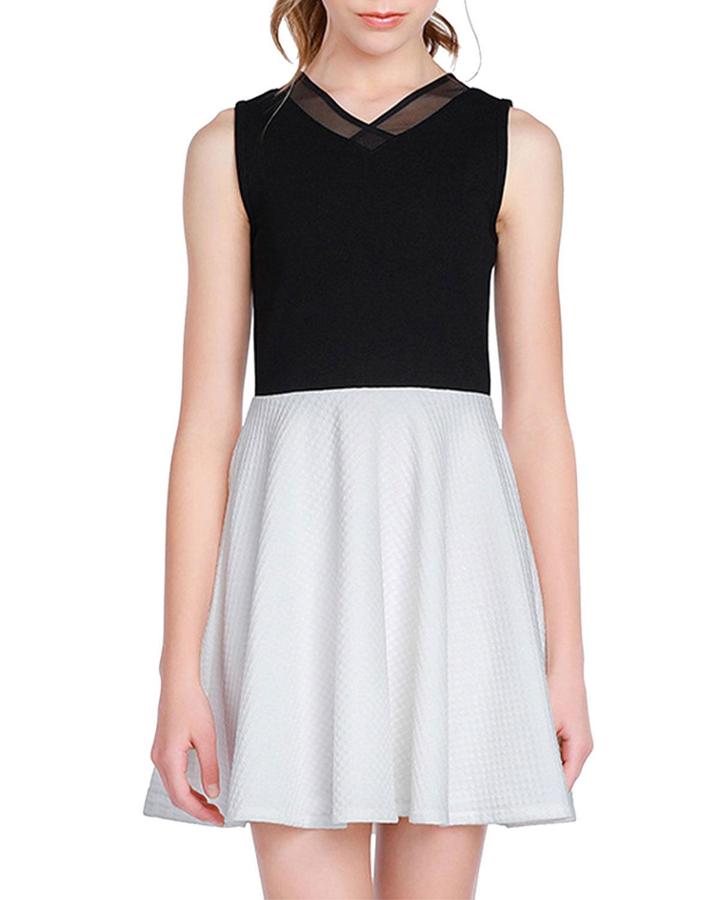The Becca Two-tone Mesh Trim Dress,