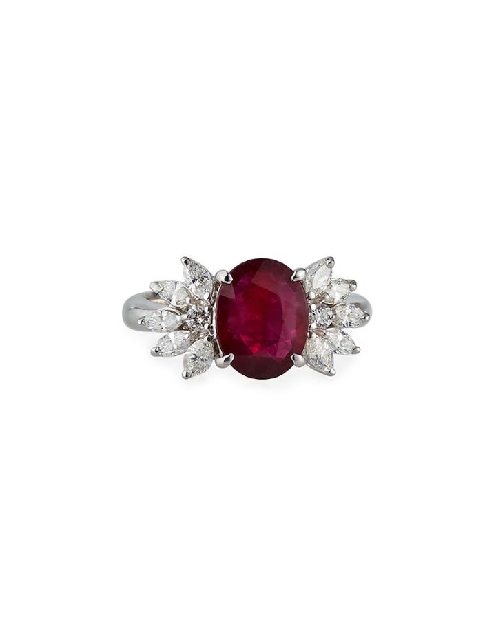 Estate Platinum Diamond & Ruby Ring,