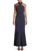 Halter-neck Metallic Gown With Rhinestone Embellishments