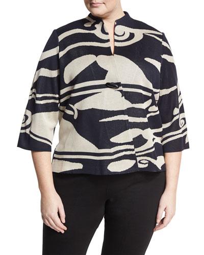 Printed Toggle-front Jacket, Tan/black,