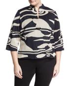Printed Toggle-front Jacket, Tan/black,