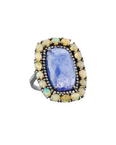 Purple Tanzanite & Opal Ring With Diamonds