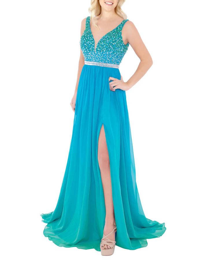 Empire Waist Sequin Chiffon Gown