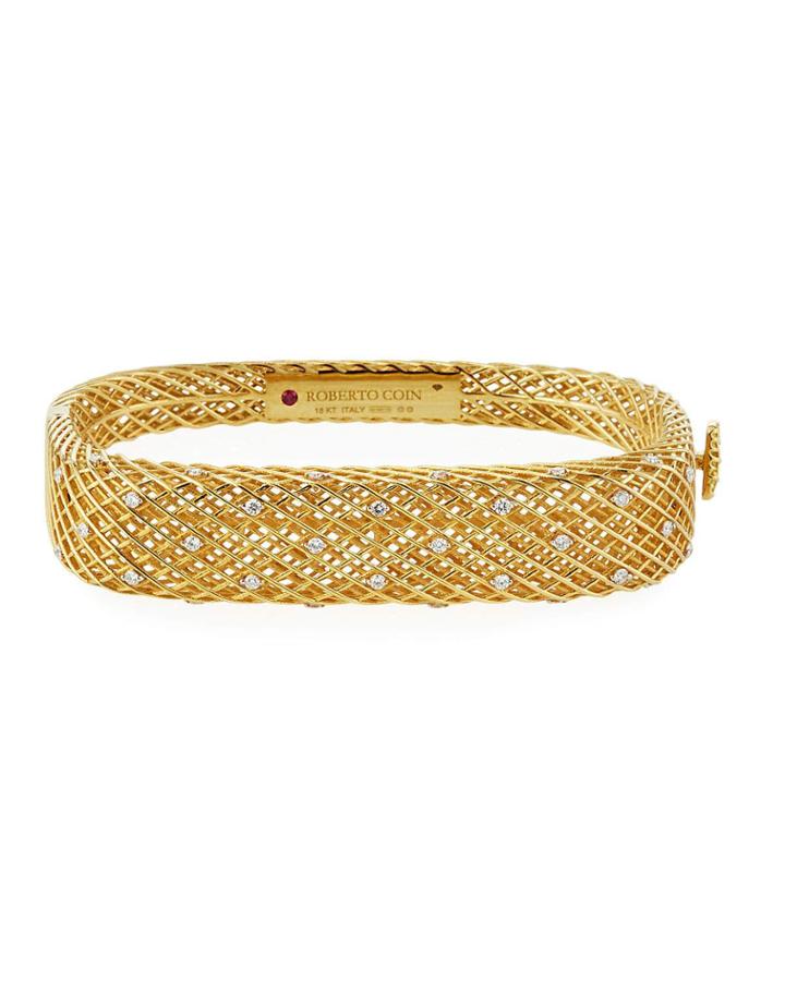 Two-tone 18k Basketweave Bracelet W/ Diamonds