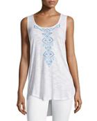 Embroidered Sheer High-low Tunic, White