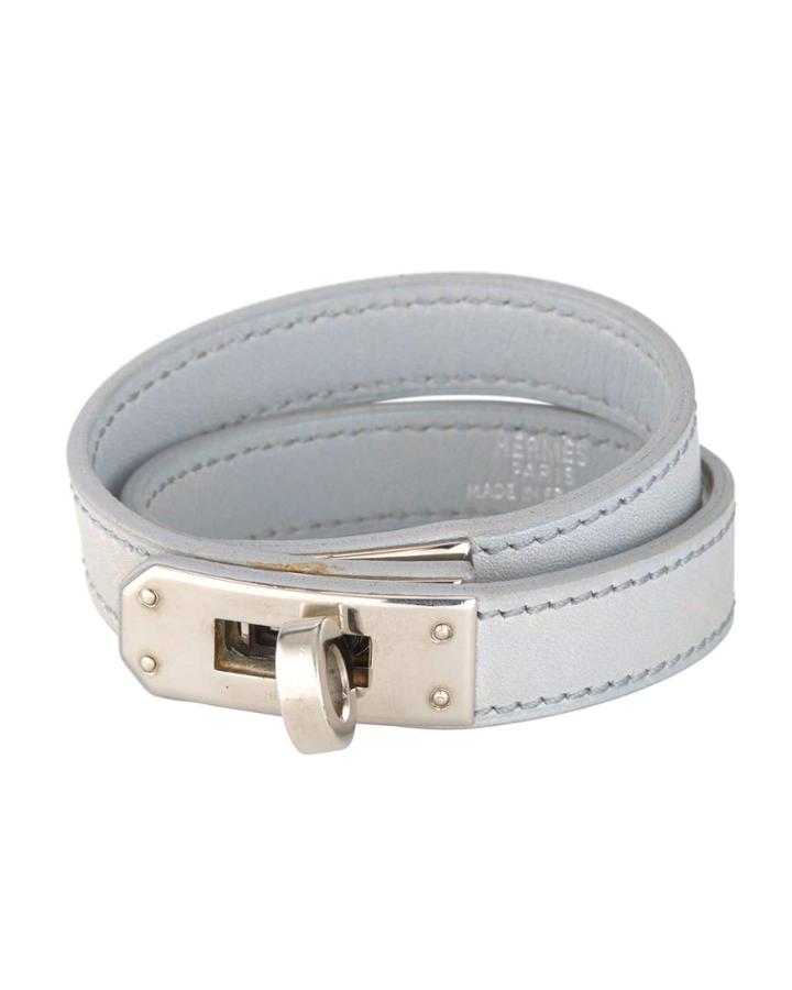Estate Kelly Double-tour Leather Bracelet, Gray