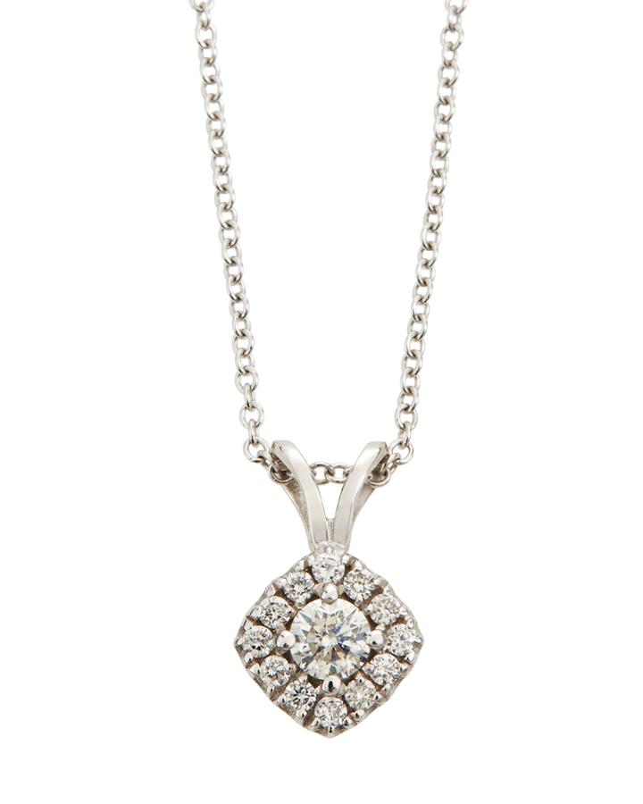 18k White Gold Diamond Cushion Pendant Necklace