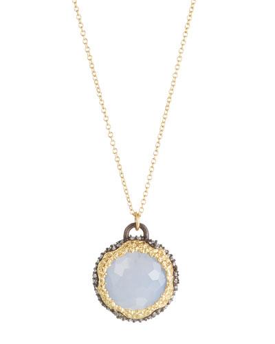 Old World Round Chalcedony & Diamond Pendant Necklace