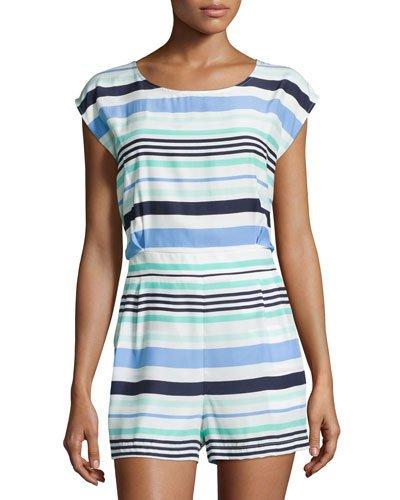 Striped Silk Short Romper,