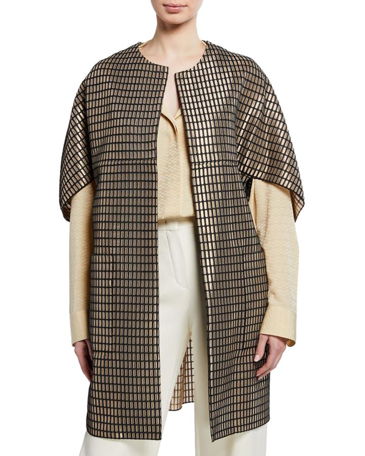 Woven Metal Open-front Cardigan Coat