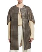 Woven Metal Open-front Cardigan Coat
