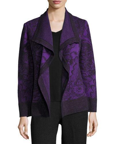 Floral-print Open-front Jacket, Purple/black