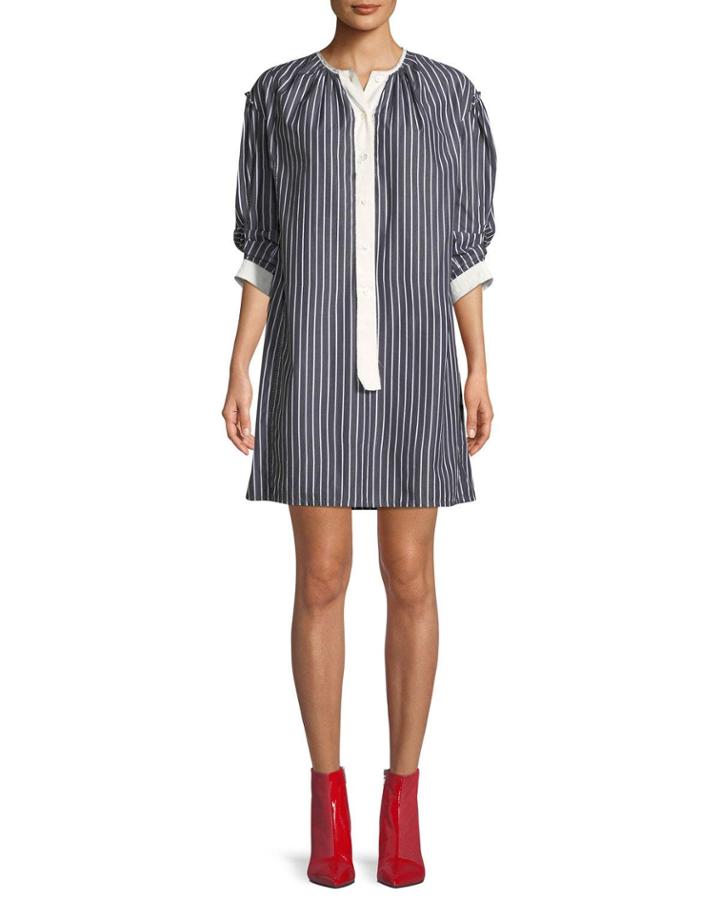 Crewneck 3/4-sleeves Striped Cotton