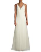 Sleeveless V-neck Silk Drop-waist Evening Gown