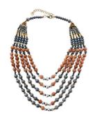 Multi-strand Agate & Crystal Beaded Necklace, Gray/nude