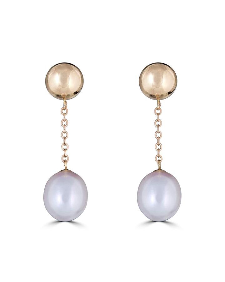14k Pearl & Cable Chain Earrings
