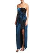 Strapless Sequin Short Dress W/ Satin Gown Overlay