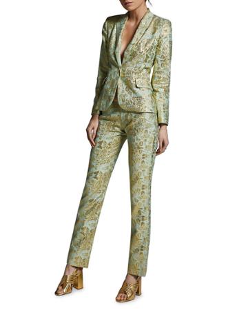 Drapana Silk Jacquard Tapered Trousers