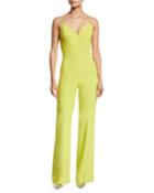 Sweetheart-neck Cami-strap Stretch-crepe Flared-leg Jumpsuit