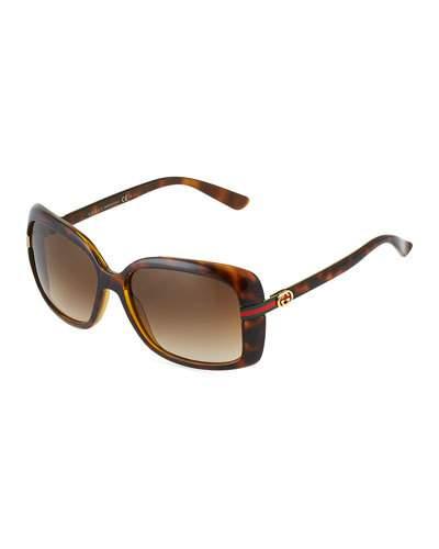 Havana Plastic Rectangle Sunglasses W/ Web Temples, Brown