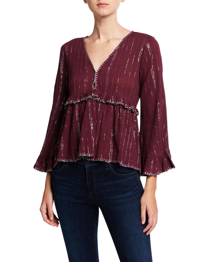 Metallic Embroidered Peplum Top