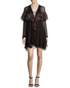 Karmen Printed Voile Shift Dress, Black/red
