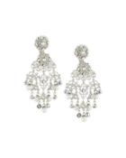 Silvertone Crystal & Pearly Filigree Chandelier Earrings