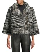 Zebra-print Cropped Rabbit Fur Jacket