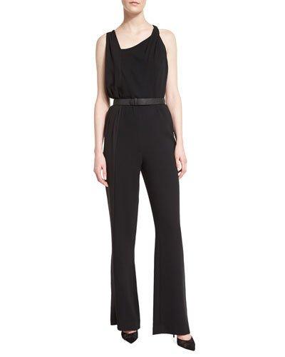 Sleeveless Belted Jumpsuit, Black